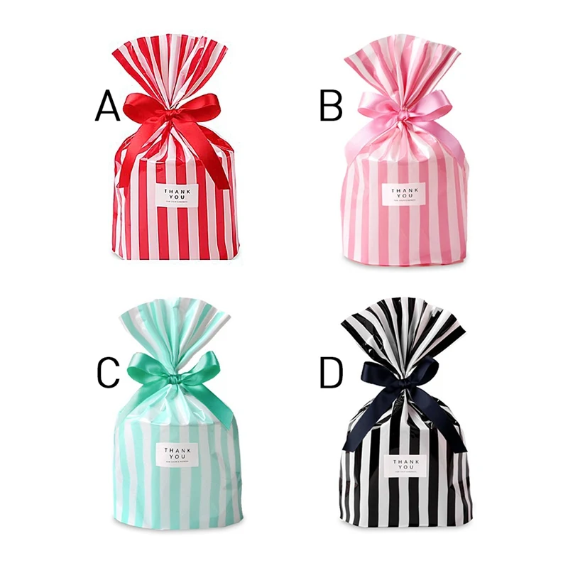 Creative 50pcs/set Christmas Striped Gift Bag Baking Storage Bag Snack Cookie Bag Bread Cake Candy Food Bag
