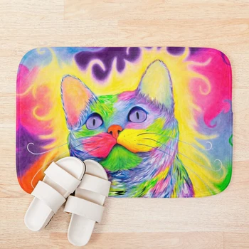 

Rainbow Kitty Cat Bath Mat Bathroom Bath Mat Set Mirrofiber Cartoon Bath Rug Set