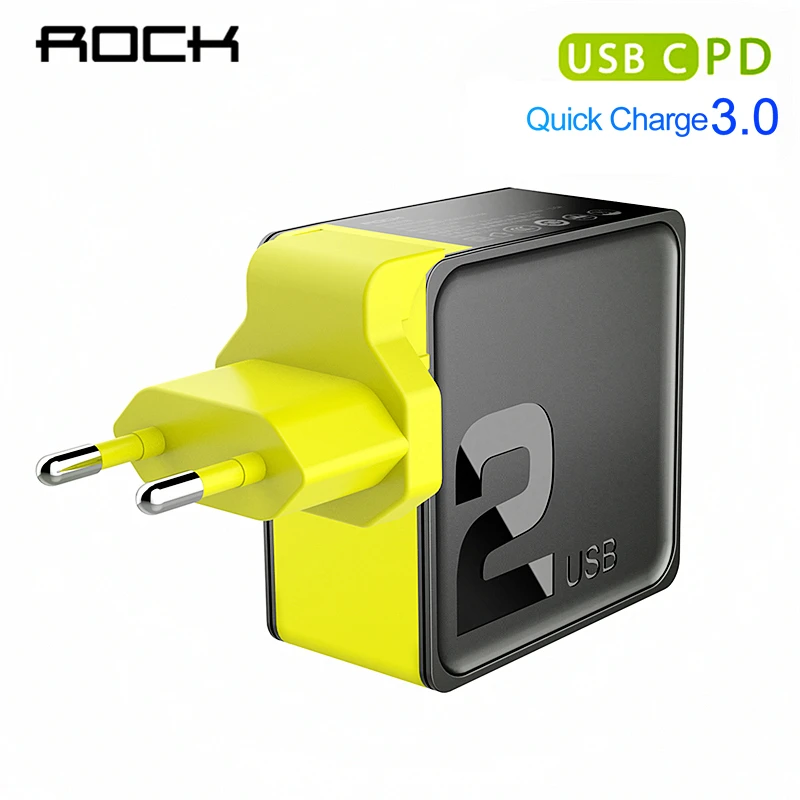 Дешево ROCK PD QC 3,0 быстрое зарядное устройство 36 Вт для iPhone X 8 samsung S9 type C дорожный настенный телефонный адаптер + PD type C кабель для освещения