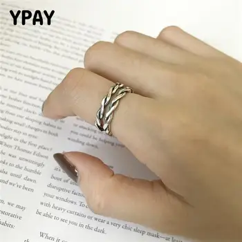 

YPAY Vintage Double Twist Ring Korea Genuine 925 Sterling Silver Geometric Open Knuckle Toe Rings For Women Jewelry Gift YMR867