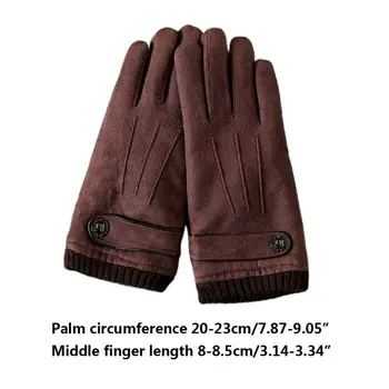 

Mens Winter Touch Screen Suede Gloves Thermal Thick Plush Lining Ribbed Cuff Warmer Cycling Driving Mittens with Button Decor