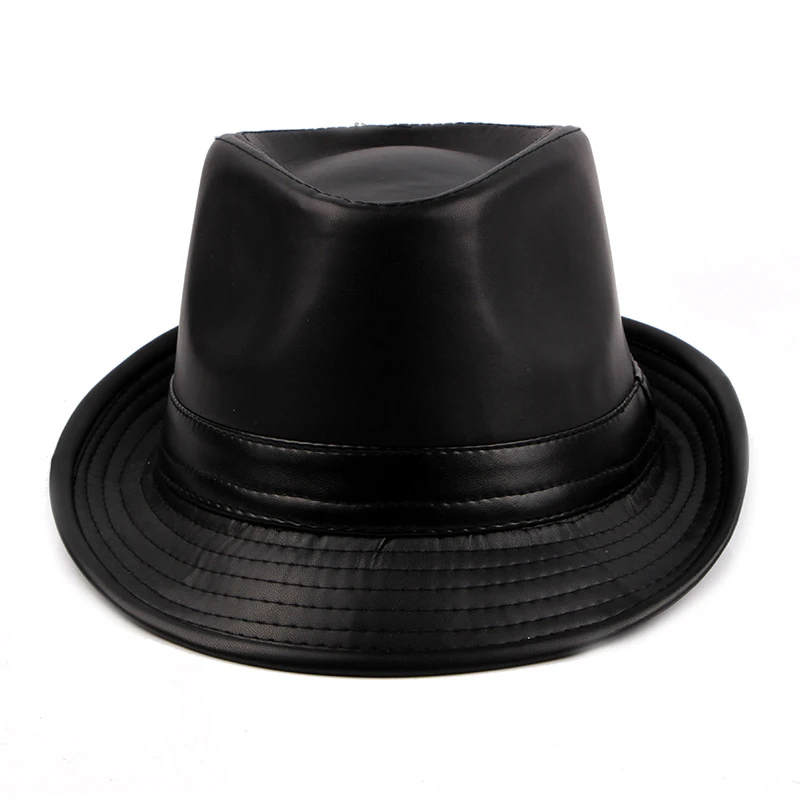 Осень зима PU Fedora шляпа для мужчин и женщин Имитация кожи Топ фетр джаз шляпы Крестный отец шляпы сомбреро джентльмен шляпа Sombrer