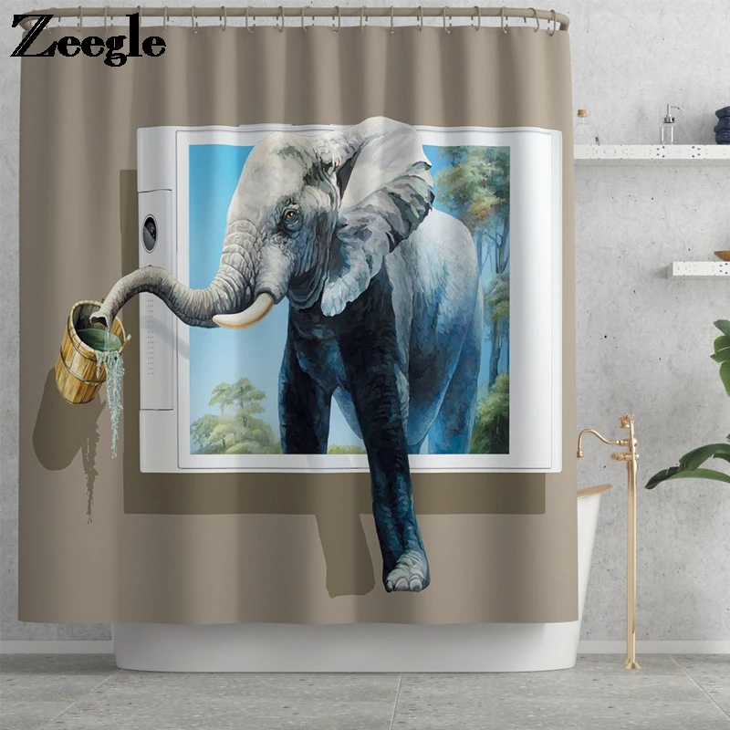 Animal Bathroom Carpet and Shower Curtain Micorfiber Toilet Carpet Non-slip Toilet Seat Cover Mat Absorbent Bath Mat Set