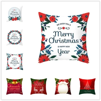 

New Year 45*45 Rosette Garland Cotton Pillow Sofa Cover Christmas Decorations for Home Decor Navidad 2020 Natale Kerst