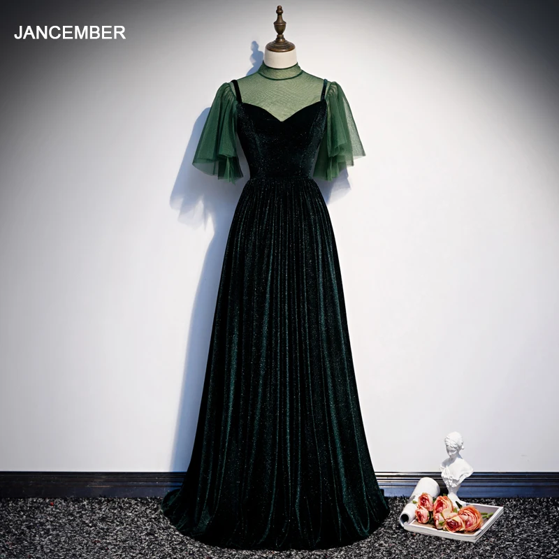 

JANCEMBER prom dresses dark green prom dresses 2020 half sleeve vestido de gala elegante
