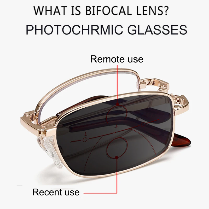 

Portable Photochromic Multifocal Folding Reading Glasses unisex Progressive Anti-blue light Readers Spectacles with Glasses Case