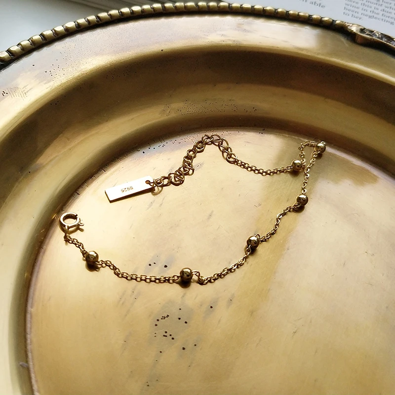 Peri'sbox, 2 вида конструкций, маленькие круглые бусины, золотые браслеты, нестандартная цепочка, геометрические браслеты для женщин, 925 пробы, серебряный браслет