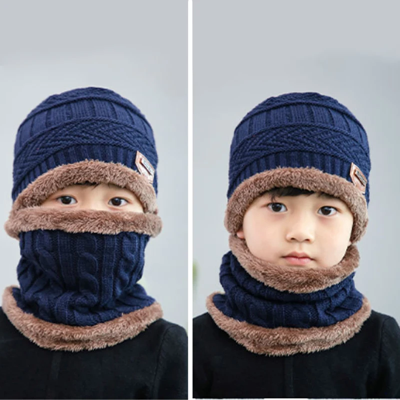 Winter Knitted Baby Beanie Hats Infant Kids Scarf Warm Coral Fleece Ear Warmers Baby Caps Turban Wool Fur Hats For Girl Boys