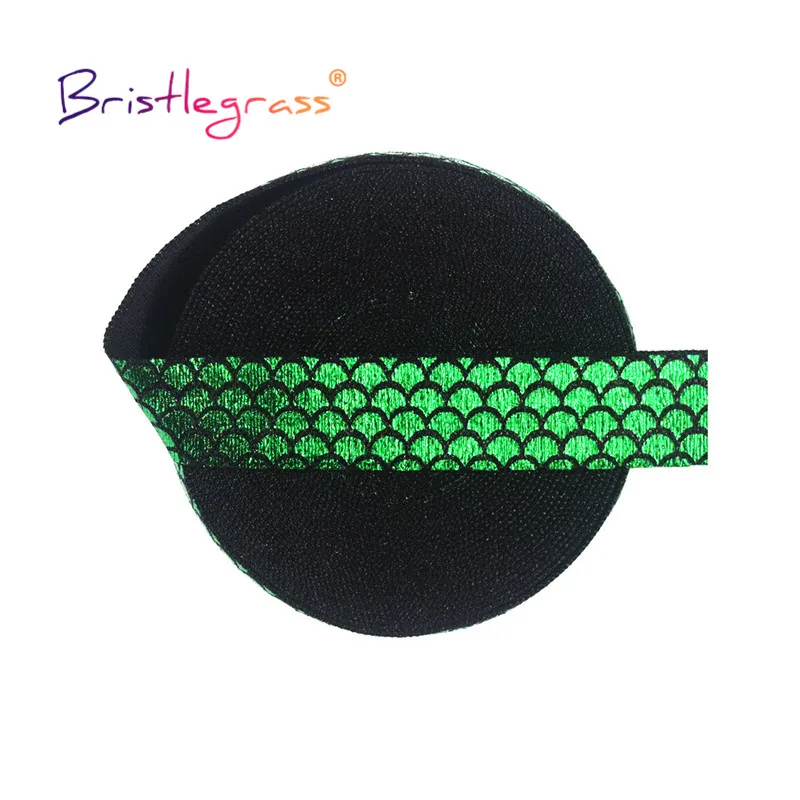

BRISTLEGRASS 2 5 10 Yard 5/8" 15mm Mermaid Scales Foil Print Fold Over Elastics FOE Spandex Band Tape Hair Tie Dress Sewing Trim