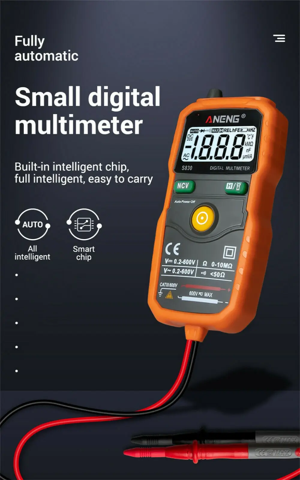 ANENG S830 ЖК-Автоматический цифровой мультиметр домашний измерительный инструмент с подсветкой ЖК-дисплей