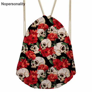 

Nopersonality Fashion Drawstring Bags Punk Skull Rose Print Leisure String Backpack for Female Cinch Sack Worek Plecak Sznurek