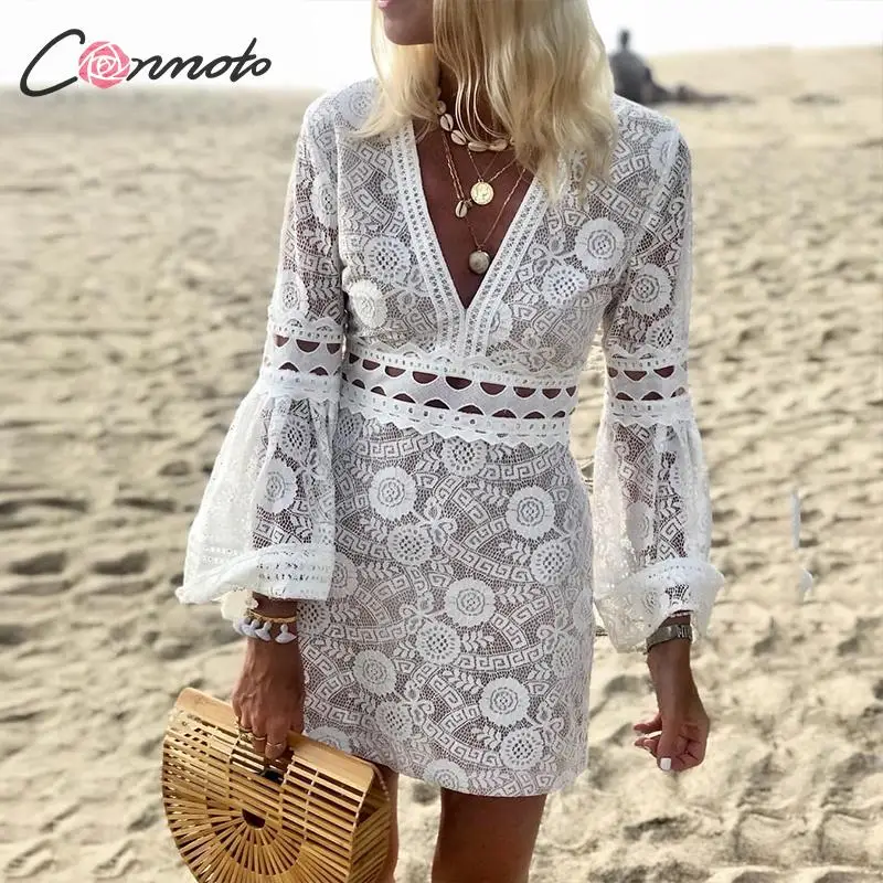 Conmoto кружевное элегантное вечернее платье для женщин 2019 белое сексуальное