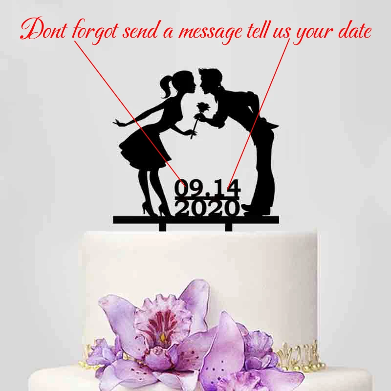 Personalized Wedding Cake Topper Custom Date Bride and Groom Silhouette Cake Topper For Wedding Cake Decoration YC033