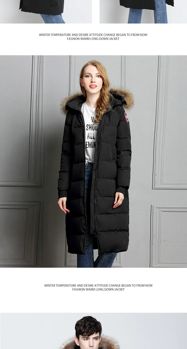 Winter New Style Europe And America Men And Women Celebrity Style down Jacket Outdoor Thick over-the-Knee Long White Goose