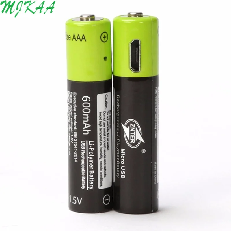 Hot-selling ZNTER 4Pcs 1.5V AAA Rechargeable Battery 600mAh USB Lithium Polymer Battery Quick Charging by Micro USB Cable