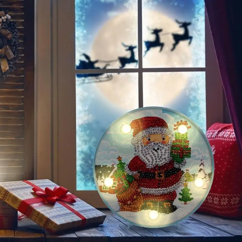 Navidad DIY алмазная живопись светодиодный светильник частичная дрель специальная форма Санта Клаус Снеговик, рождественские украшения для дома ночной Светильник