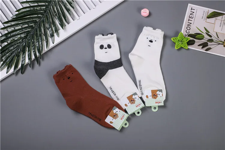 Аниме мы вся правда о медведях принт Носки гризли панда IceBear милые с изображением забавного героя мультфильма; женские хлопковые носки для девочек модные осенний спортивный комплект