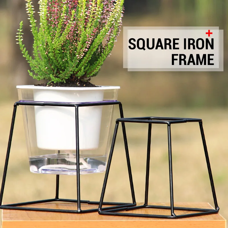 

Flower Pot Rack Square Shape Display Stand Creative Flower Stand Flowerpot Frame Black Metal Holder Hotel Home Decoration