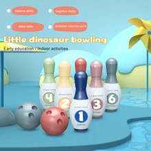Crianças jogo de boliche com 2 bolas de boliche & 6 pinos crianças indoor jogos de esportes cedo brinquedos educativos presentes para crianças dinossauro