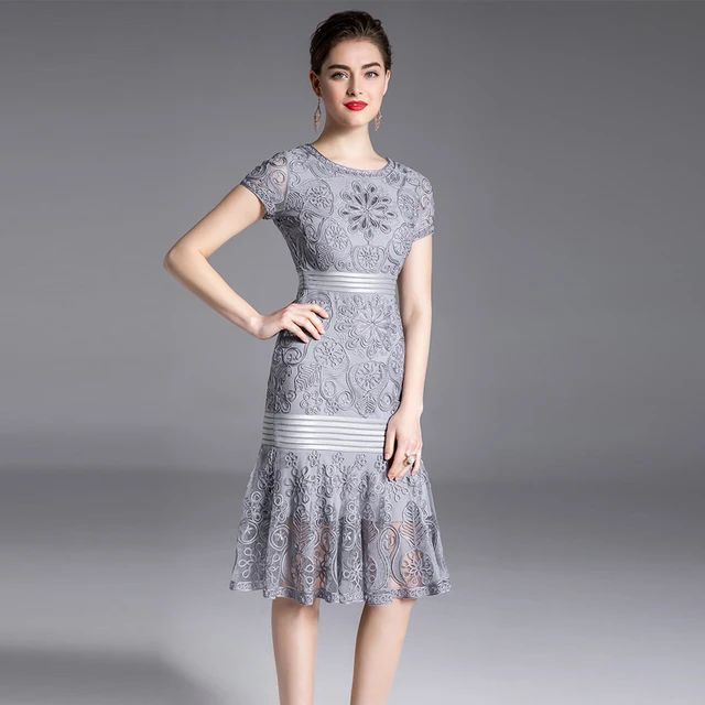 Fleepmart Mermaid Dress Women 2020 Runway Fashion Plus Size Flower Embroidery Summer Dresses