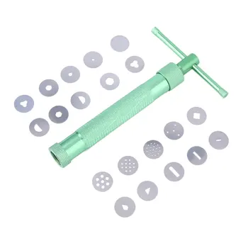 

Green Stainless Steel Clay Extruder Tool with 20 Tips Sugar Paste Extruder Cake Decor Tools 20 x Discs of Different Patterns