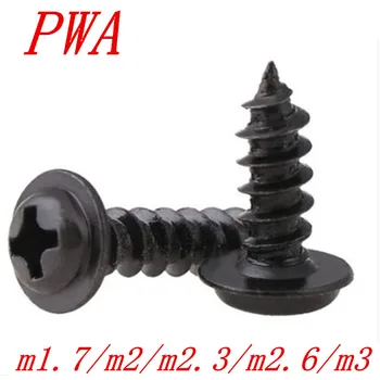 

100PCS M1.7 M2 M2.3 M2.6 M3*4/5/6/8/10/12 PWA black Cross Round Head Self Tapping Screw With Pad washer Pan Head Tapping Screws