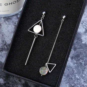 

Korean Version Of Simple Retro Jewelry Asymmetric Long And Short Geometric Triangle Earrings Black Shell Earrings Jewelry