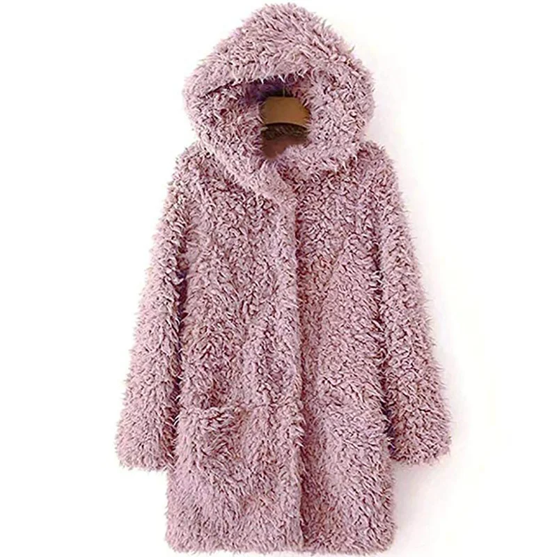 Модное мохнатое женское розовое пальто из искусственного меха, осенне-зимнее теплое плюшевое пальто Тедди, женские вечерние Большие размеры, верхняя одежда