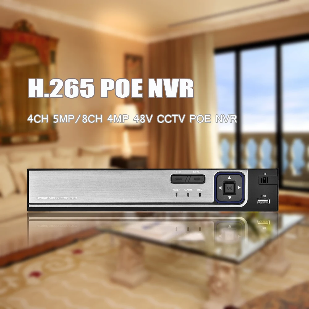 AZISHN H.265 48 В POE NVR 4CH 5MP/8CH 4MP безопасности видео наблюдения рекордер обнаружения движения ONVIF P2P CCTV NVR для POE IP Cam