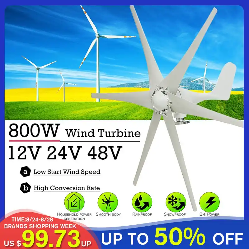 800ワット12v 24 V 48ボルト6ナイロン繊維ブレード水平風力タービン発電風車エネルギータービン充電 代替エネルギー発電機 Aliexpress