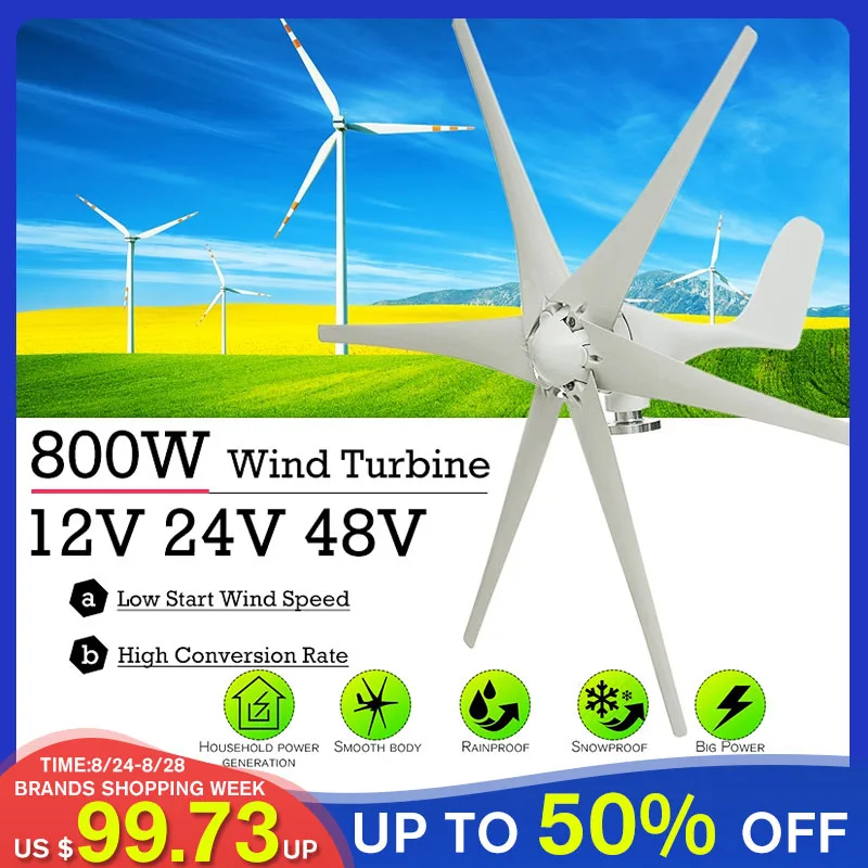 800W 12V 24 V 48 вольт 6 покрыт нейлоновым волокном лезвие горизонтальный домашние