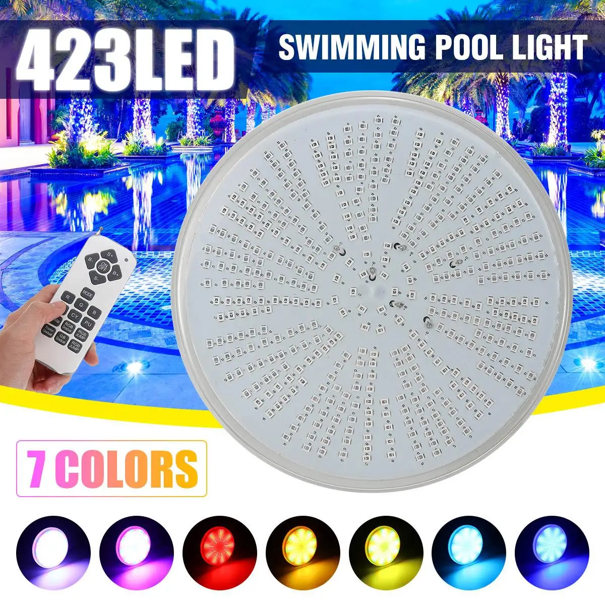

Led Swimming Pool Light 423leds AC/DC12V RGB Resin Replacement PAR56 Lamp Waterproof IP68 Multi Color IP68 Underwater Lights