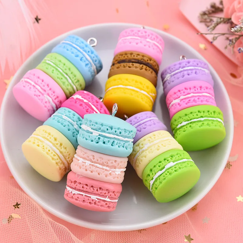 

2Pcs/lot Colorful Simulation Macaron Key Ring Pendant Miniature Resin Cabochon Accessories DIY Handmade Ornaments Scrapbooking