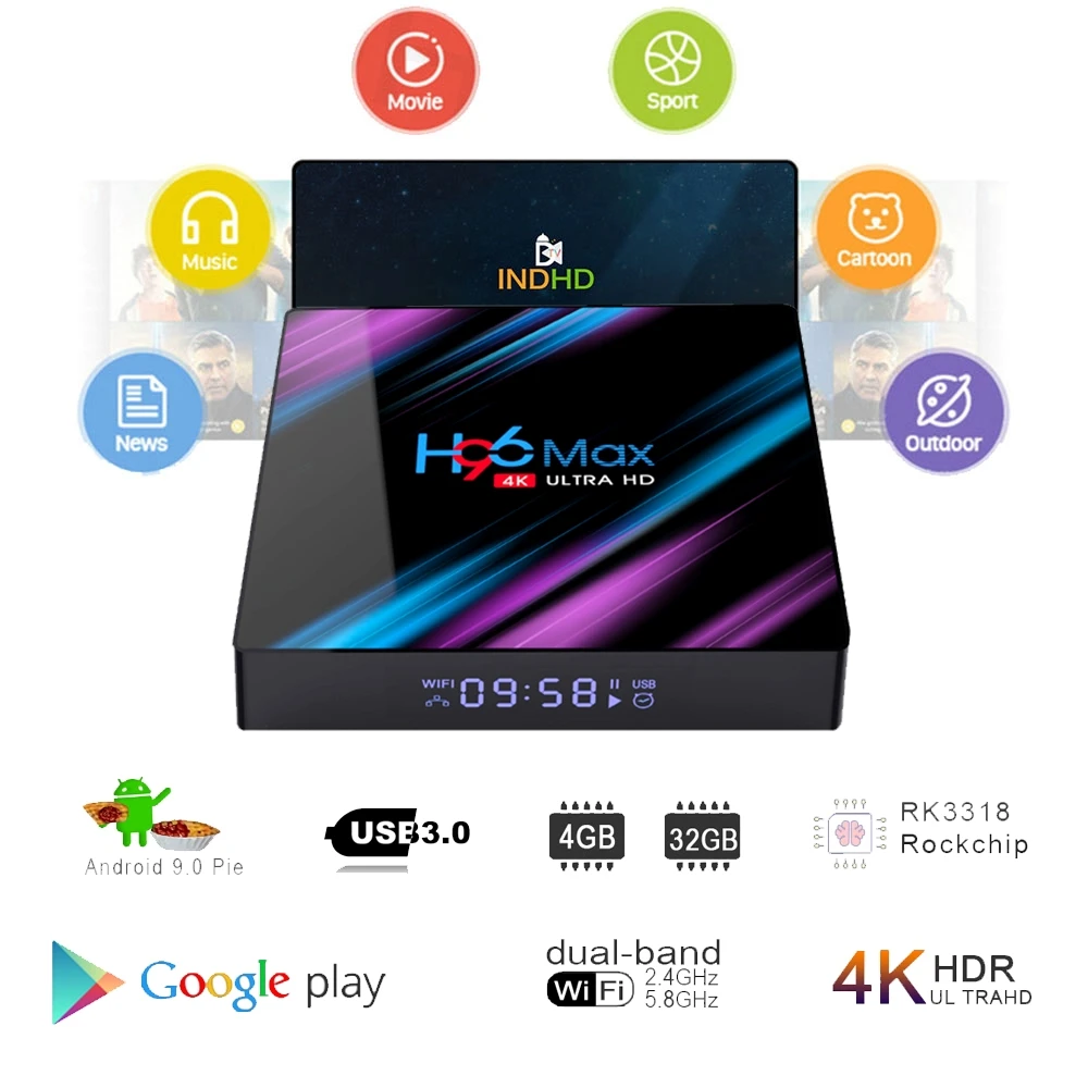 

H96 max 3318 full HD smart TV set-top box EMMC 16G/32G/64G android 9.0 smart tv box WiFi 2.4G/5G support forIPTV subscription