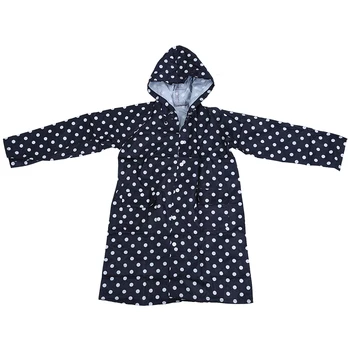 

Outdoor Women Waterproof Riding Clothes Raincoat Poncho Pocket Polka Dot Hooded Knee Long Rainwear Nylon Navy Blue