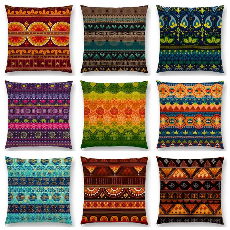 Boho Geometric Pattern National Style Exotic Striped Paisley Africa India Tribe Colorful Cushion Cover Nice Pillow Case |
