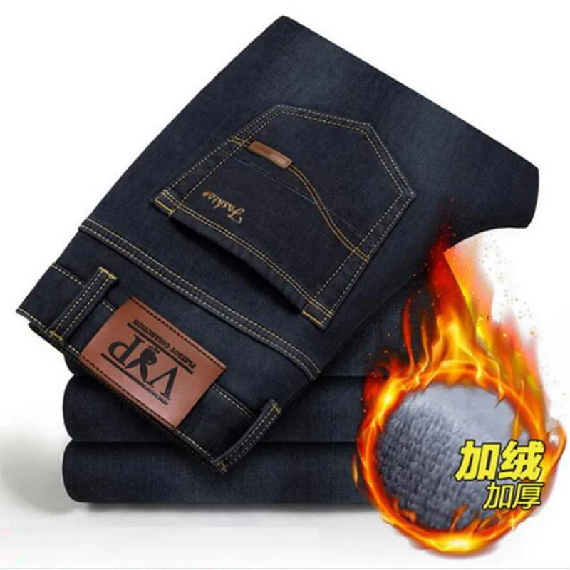 Новые мужские теплые флисовые джинсы высокого качества известные осенне-зимние