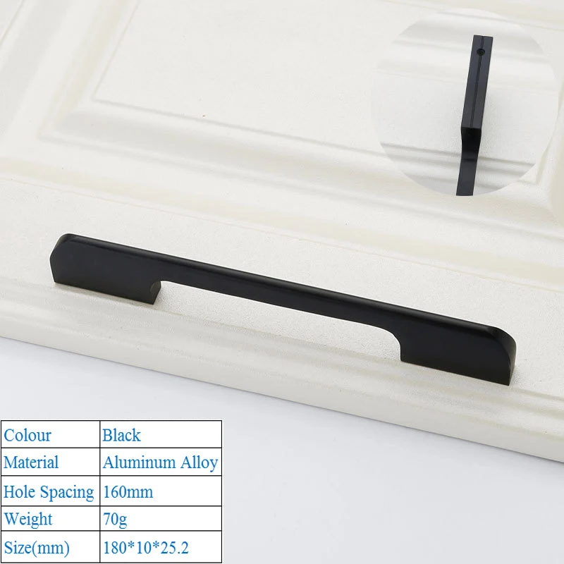 Black 6801-160mm Черные дверные ручки из алюминиевого сплава в американском стиле, Современная дверная ручка, декоративные ручки для выдвижных ящиков - Цвет: Black 6801-160mm