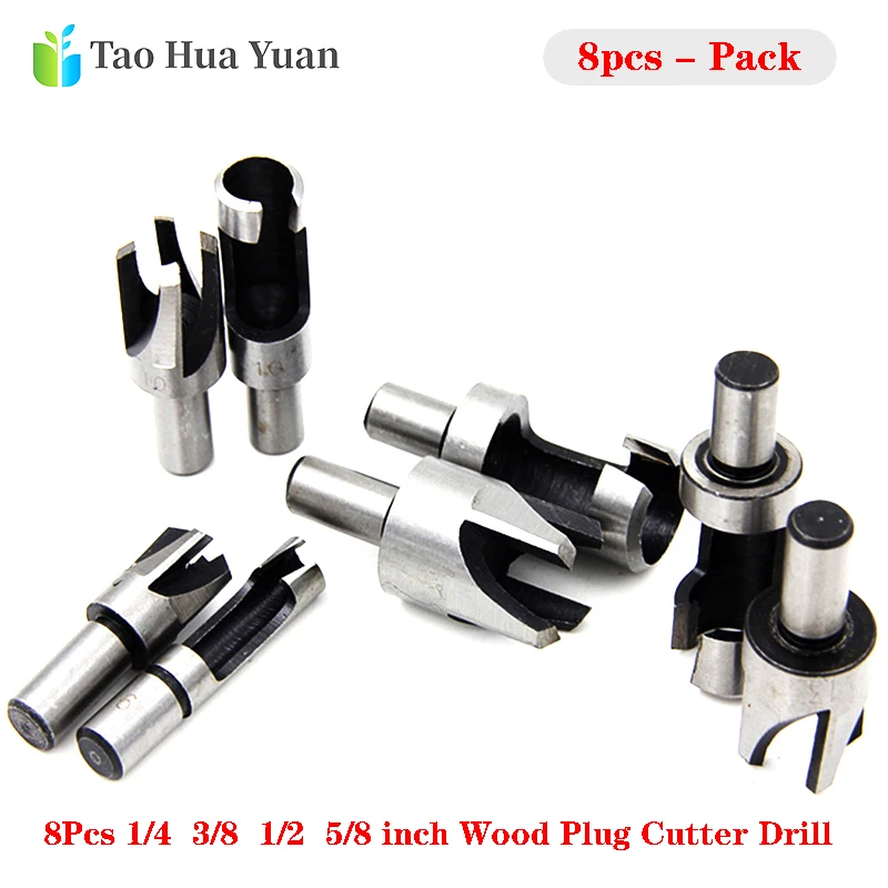 8pcs/set Barrel Cork Drill Bit Set Wood Plug Cutter Drill Cutting Tool Drill Bit Set Bored Hole Tenon Drills Woodworking Tools A