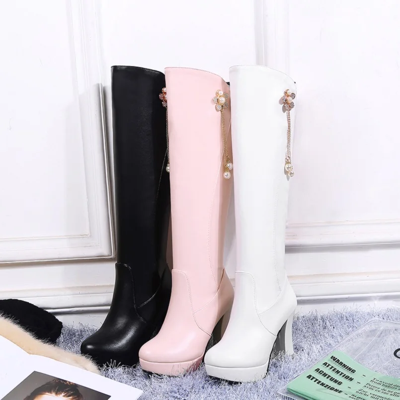 Marlisasa botas femininas/женские высококачественные удобные осенние высокие сапоги женские повседневные Черные зимние сапоги из искусственной кожи F6041