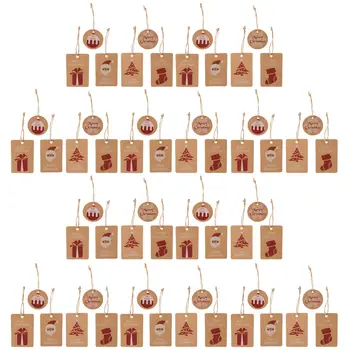 

60Pcs Xmas Hanging Tags Ropes Cartoon Kraftpaper Christmas Gift Tags Gift Labels Hanging Tags for Tree Decor Party