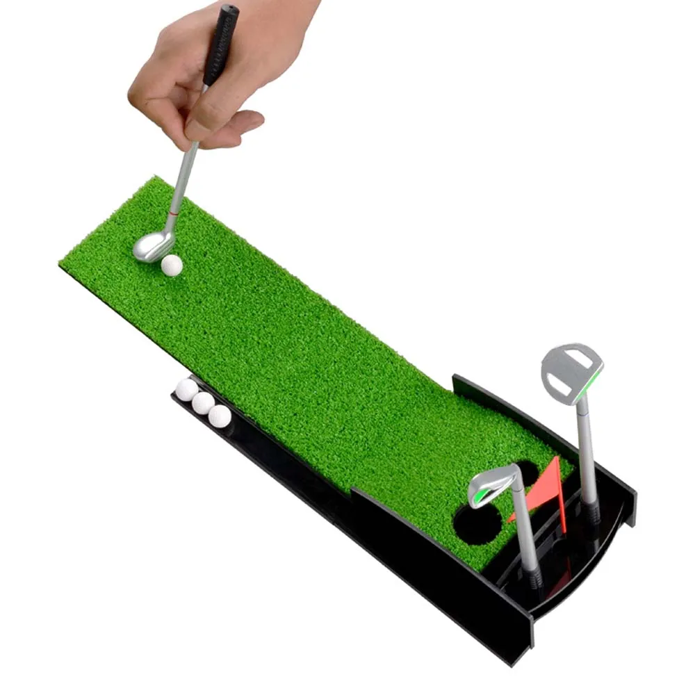 Мини-настольные клюшки для гольфа, набор ручек для клюшек с флагом, травяные шары, профессиональный коврик для гольфа, зеленый длинный