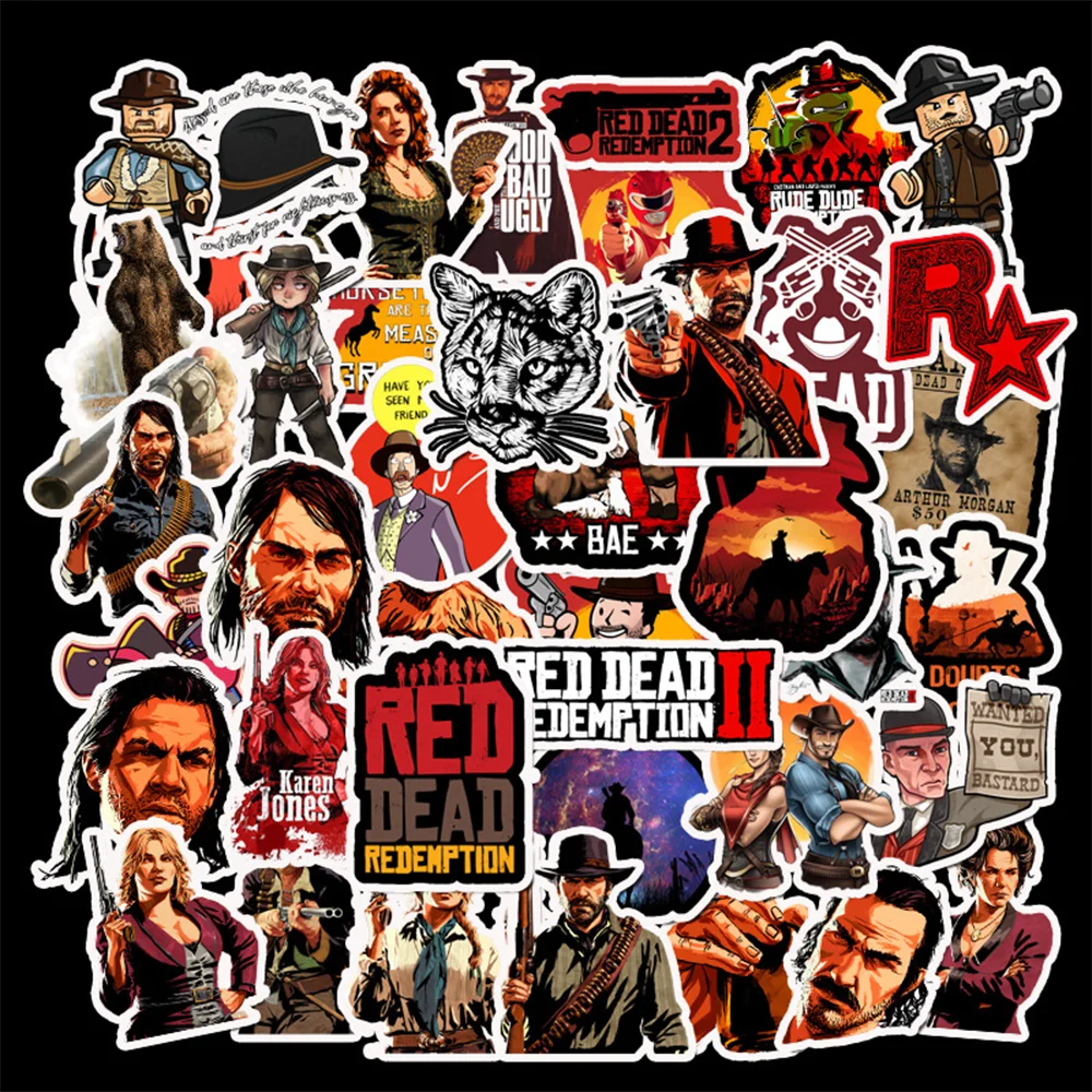 

50pcs Top Game Red Dead Redemption 2 Series Stickers Motorcycle Sticker For Phone Car Laptop Funny Graffiti Stickers Decals
