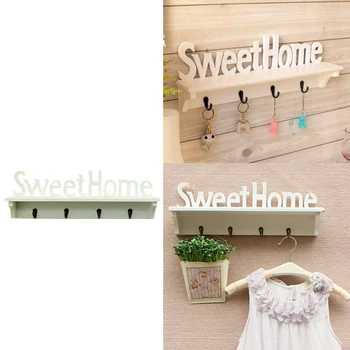 

4 Hooks Hat Key Holder Wall Mounted Clothes Hanger Laundry Coat Rack Hanging Storage Shelf For Home Sweet Home Shelves