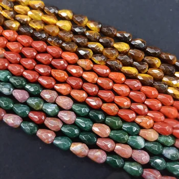 

Natural Stone Faceted Tiger's eye Drop-shaped Loose Beads 8x12mm Turquoise Drop Beads Handmade DIY Necklace Bracelet Accessories