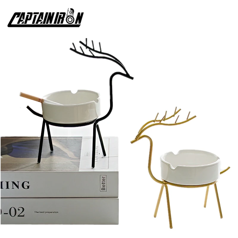 

CAPTAINIRON Creative Iron Peacock Elk Ashtray Metal Deer Crafts Figurines Decoration Animal Miniatures Model Modern Home Decor