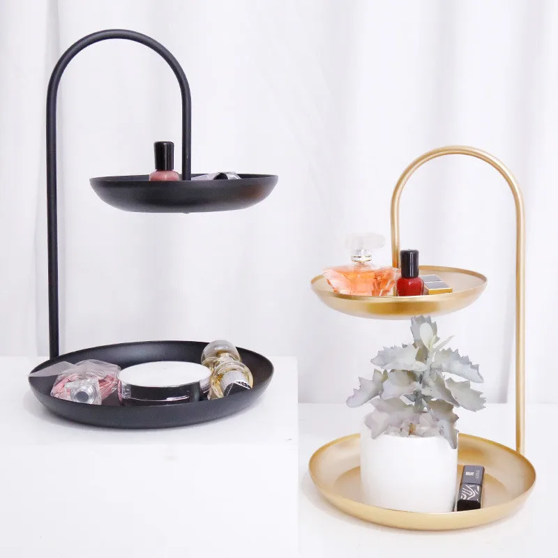 

Jewelry Display Plate Gold Metal Storage Tray Cosmetic Organizer Golden Necklace Ring Earring Display Rack Home Desk Decoration