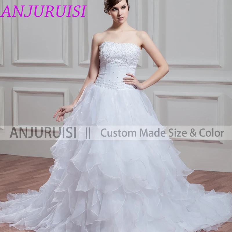 ANJURUISI свадебное платье трапециевидной формы без бретелек vestidos de noiva robe de mariage органза свадебное платье с бисером Vestido De Novia