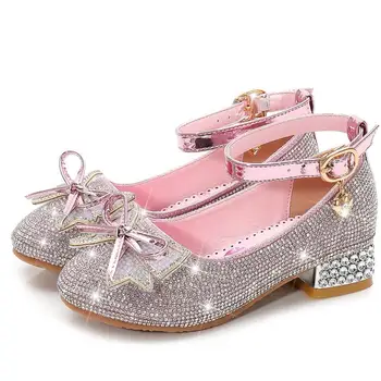

New Kids Casual Shoes Girls Wedding Dress Shoes Children Princess Shoes Bowtie Blue Leather Shoes For Girls Casual Flats Shoes