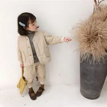 

Boys And Girls Suits Thick Quilted Simple Tracksuit Piece Winter New Style Childrenswear 3-8-Year-Old